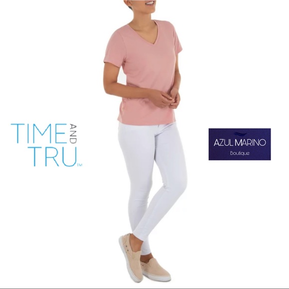 Time and Tru Tops - Time and Tru —Cotton V-Neck T-shirt in Dusty Rose • Camisa rosada para mujer •